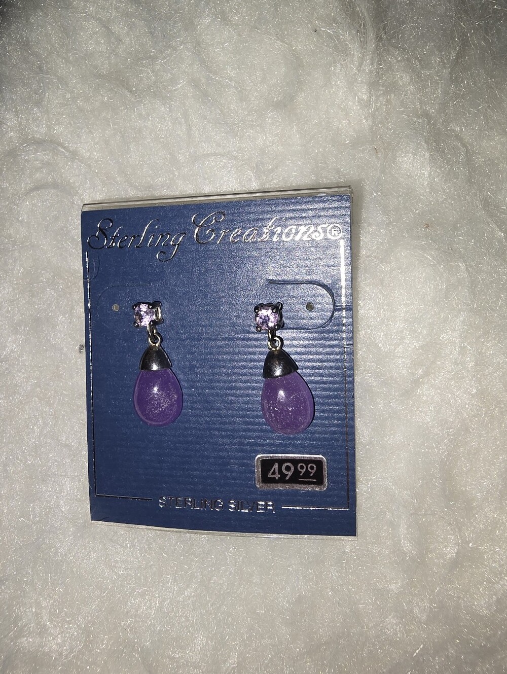 NEW Sterling Creations silver purple earrings